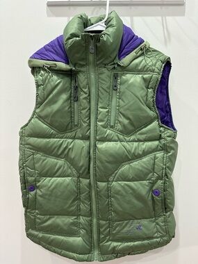 Men's Olive Green Quilted Vest with Purple Trim